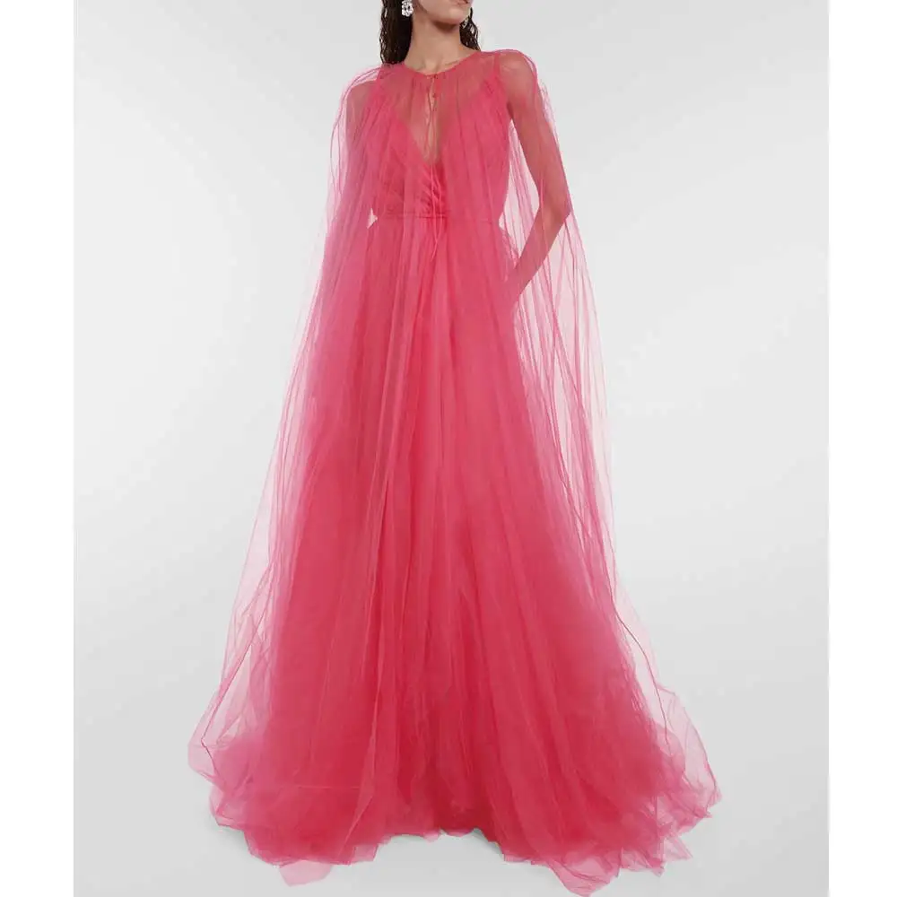 Abito sottoveste con collo profondo rosa abito da Cocktail con scollo a cuore abito da ballo con volant Sexy Tulle ricamato mantello in Tulle occasione formale da donna