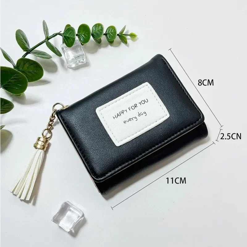 

Women Wallet Short Solid Color Letter Female Pu Leather Hasp Three Fold Coin Purses Ladies Fashion Money Clip Card Holders