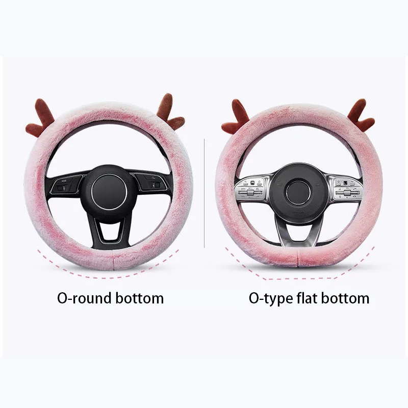 Car Accessories Winter Warmth Steering Wheel Cover Christmas Gift Cute Antlers Steering Wheel Protections Cover Plush Anti-Slip