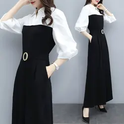 Kantoor Dame Mode Effen Kleur Gesplitst Jumpsuits Zomer Dames 3/4 Mouw Casual Hoge Taille Wijde Pijpen Jumpsuits Dames Kleding
