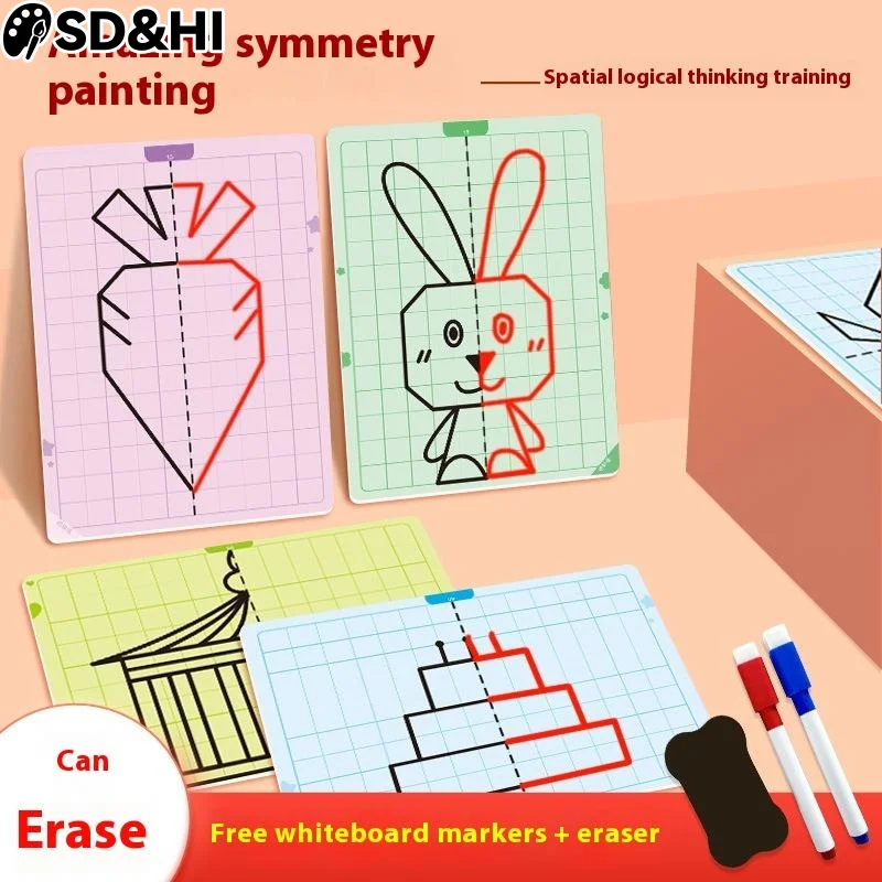 20 Page Children's Grid Symmetrical Drawing Toy Focuses On Fine Motor Skills Writing And 2-Color Brush Control Training Drawing