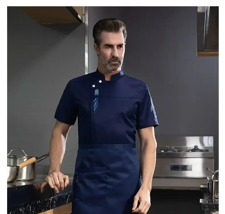 Uniforme de chef gris à manches courtes pour femme, manteau de cuisinier, veste de chef, t-shirt de chef, uniforme de travail de boulanger, vêtements d'hôtel WaClaRestaurant, logo