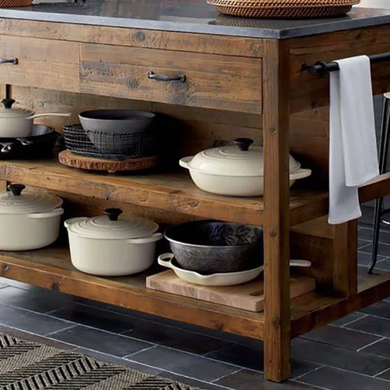 Solid wood dining locker Marble Nakajima operating table Dining table Kitchen cooking