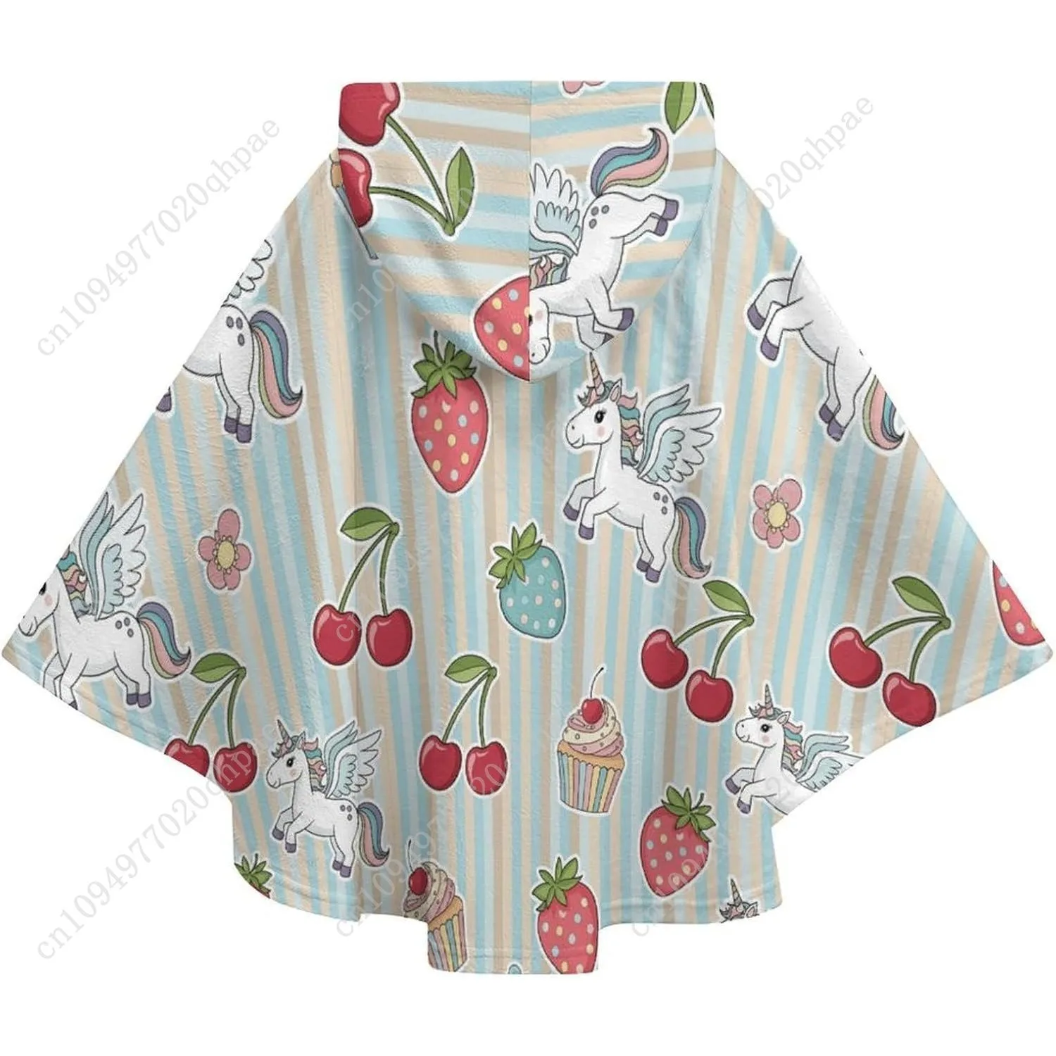 เสื้อสเวตเตอร์ผ้าฟลานเนลแสนสบาย เสื้อฮู้ดดี้โอเวอร์ไซส์ลายเค้กยูนิคอร์นผลไม้ มีกระเป๋าสำหรับเด็กและวัยรุ่น