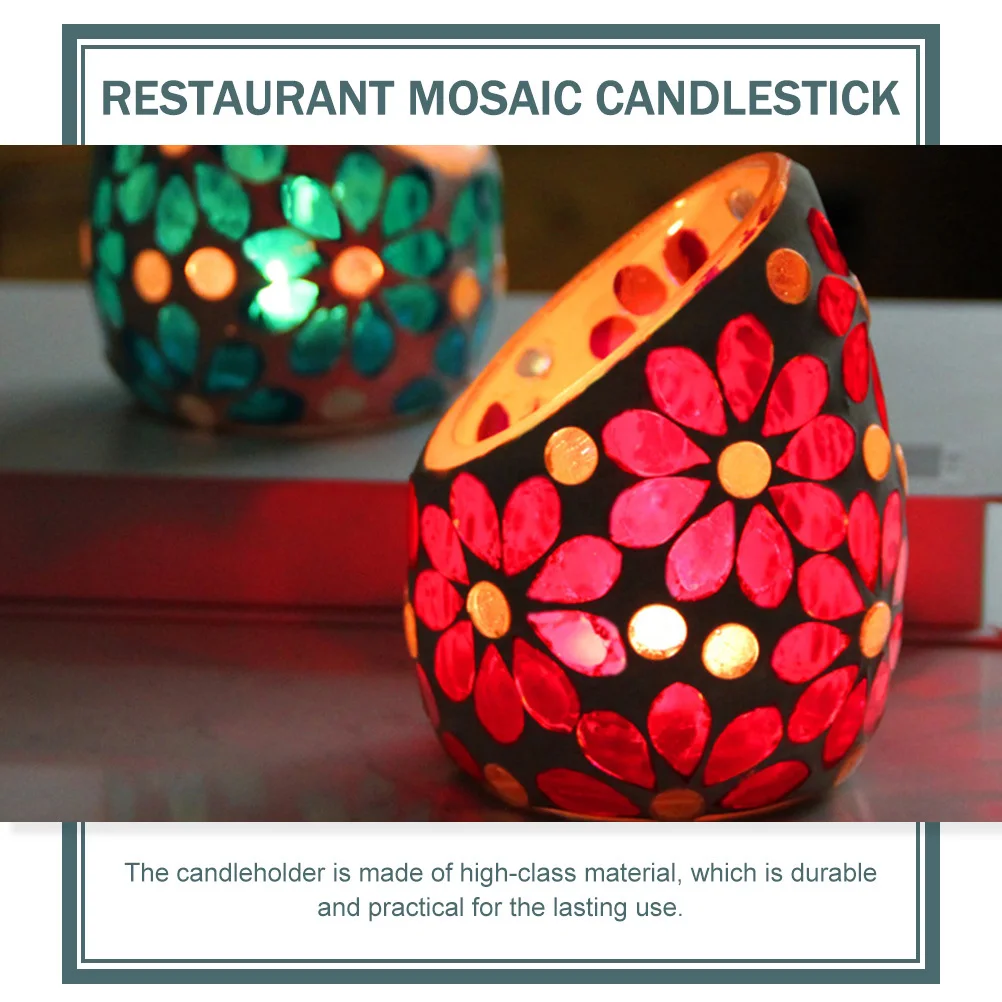 

2Pcs Glass Candleholder Mosaic Creative Candlelight Dinner Decorations Romantic Dining Table Decor Home Ornament