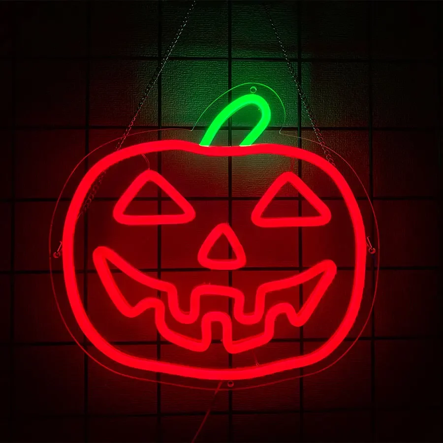Halloween Ghost Pumpkin Neon Sign,Ghost Face Neon Light Spooky Skull LED Sign for Bedroom Game Room Mancave Bar  Party Decor