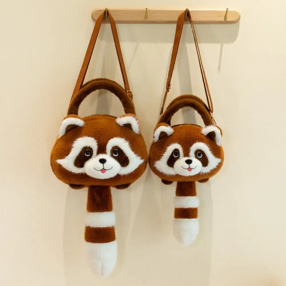 Zaino di procione in peluche di pelliccia casual Borsa di procione morbida per animali Kawaii Borsa a tracolla di procione creativa per animali dei cartoni animati all'aperto