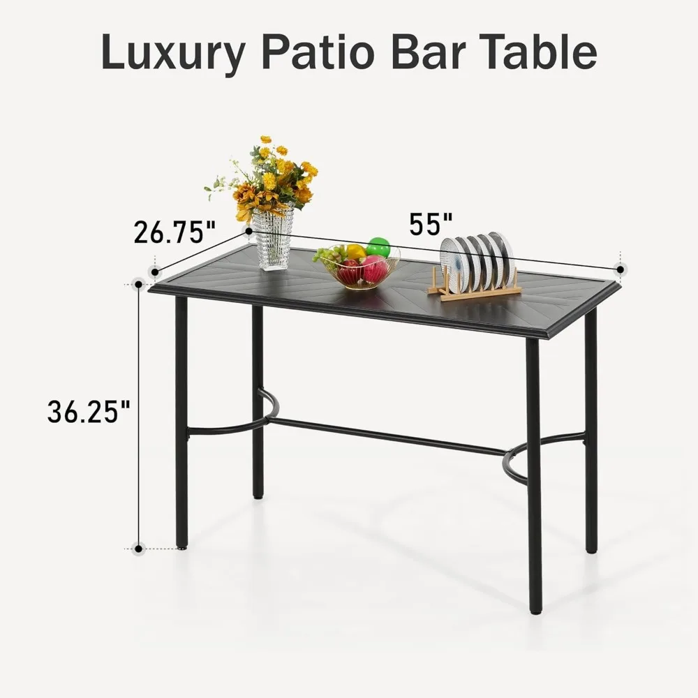 Outdoor Patio Bar Table for 4-6, Counter Height Rectangle Bar Table with All Weather Metal Steel Frame Black for Outside, Yard,