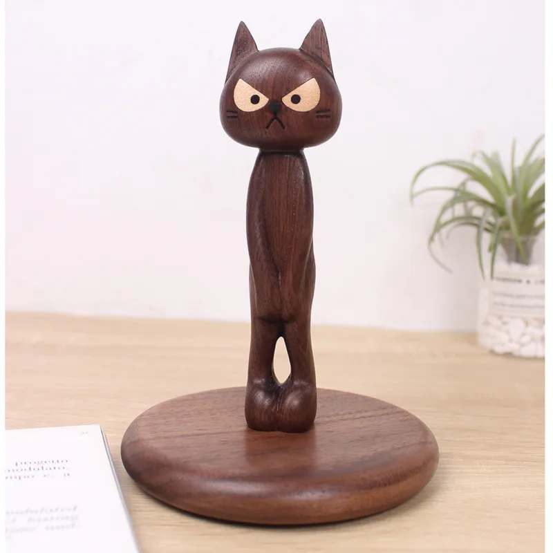 North American Black Walnut Cat Vertical Tissue Holder Walnut Storage Rack For Kitchen Non-Perforated Paper Roll Holder