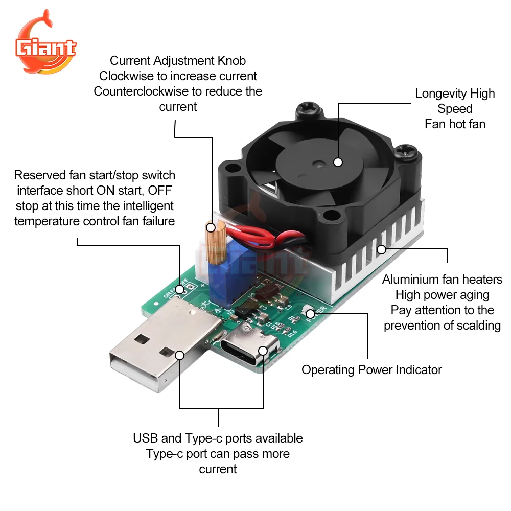 Tester di capacità della batteria USB Tester di invecchiamento del carico elettronico a corrente costante regolabile Tester di resistenza allo