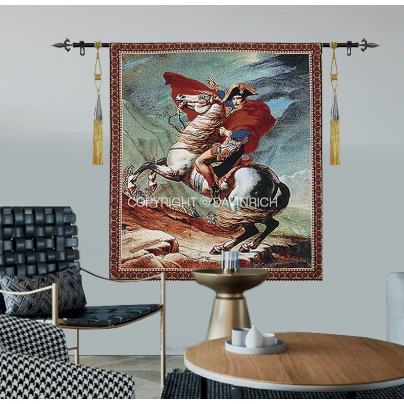 DAVINRICH Napoleon Crossing The Alps Oil Painting Jacquard Tapestry European  French Belgian Style Luxury Wall Hanging 138x170cm