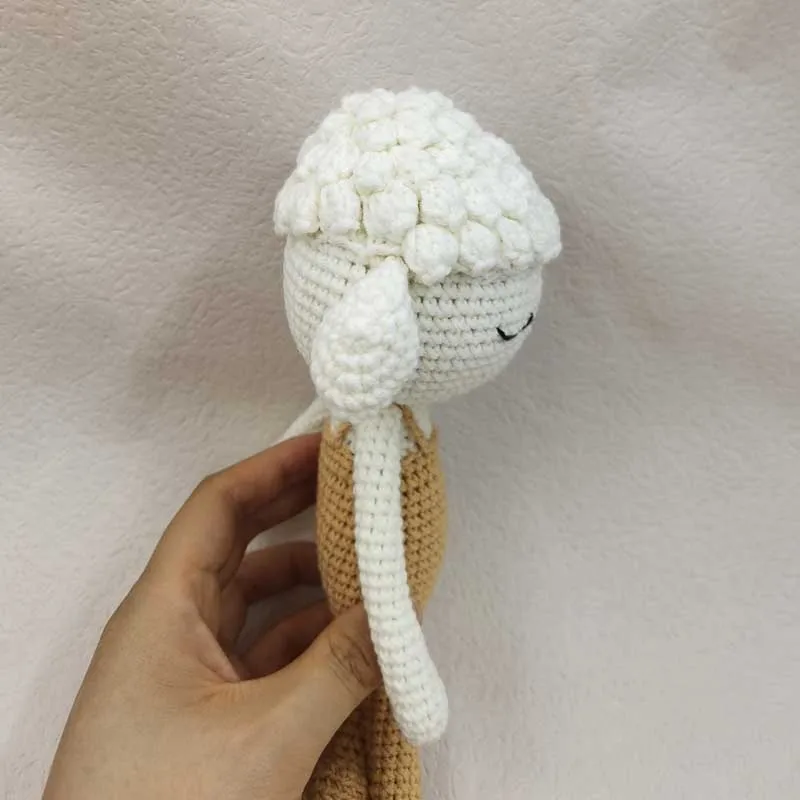 Handmade Crocheted Wool Dolls Long Ears Sheep Dolls Plush Toys Sleeping Dolls for Kids Baby Birthday Present