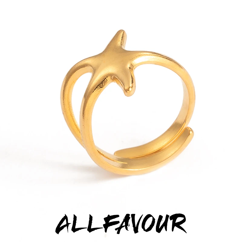 Minimalist Starfish Open Band Ring Elegant Gold Plated Finger Ring, Bohemian Beachy Style Accessory Perfect for Daily Wear&Gift