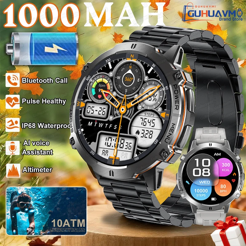 

2026 New TANK X3 Outdoor Military Smart Watch Men 1.73" AMOLED IP69K 10ATM Waterproof 1000mAh Super Large Battery BT Call Watch