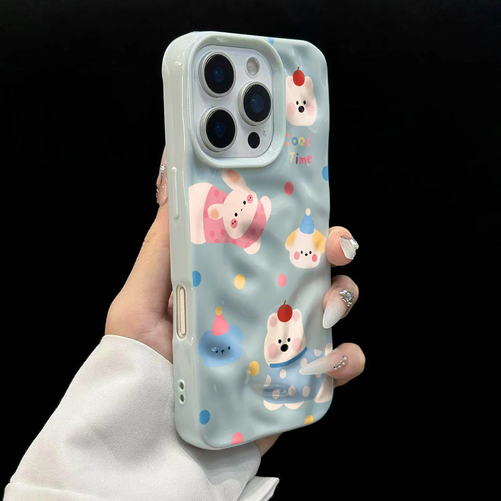 Niedliche Handyhülle in Bonbonfarben mit Welpen-Design aus weichem Silikon für iPhone 17 16 15 14 13 12 11 Pro Max 14 Plus 17Air Falten-Wellen-Design – Detail 10