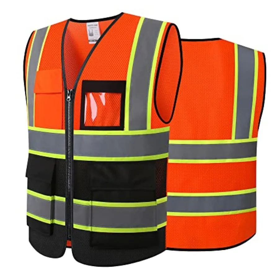 

Reflective High Visibility Safety Vest for Men Women with Pockets Zipper Front Meets ANSI/ISEA Standards