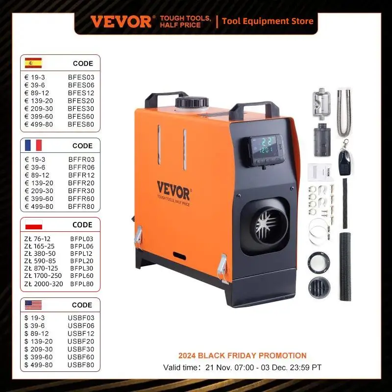 VEVOR Diesel Heater All in One 8KW Diesel Air Heater with LCD Panel Remote Control for Truck RV Trailer Camper Van Boat