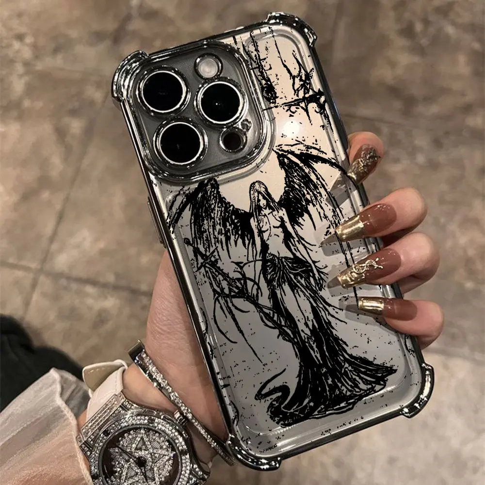 luxury bloodsacrifice Black Angel Death demon Plating Case For iPhone 16 15 14 13 12 11 Pro Max X XR XSMax 7 8 Plus Shockproof #5