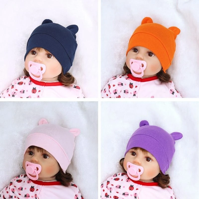 M76C Gorro con orejas oso bonito para bebé 0 a 3 meses, gorro algodón suave, gorro para bebé