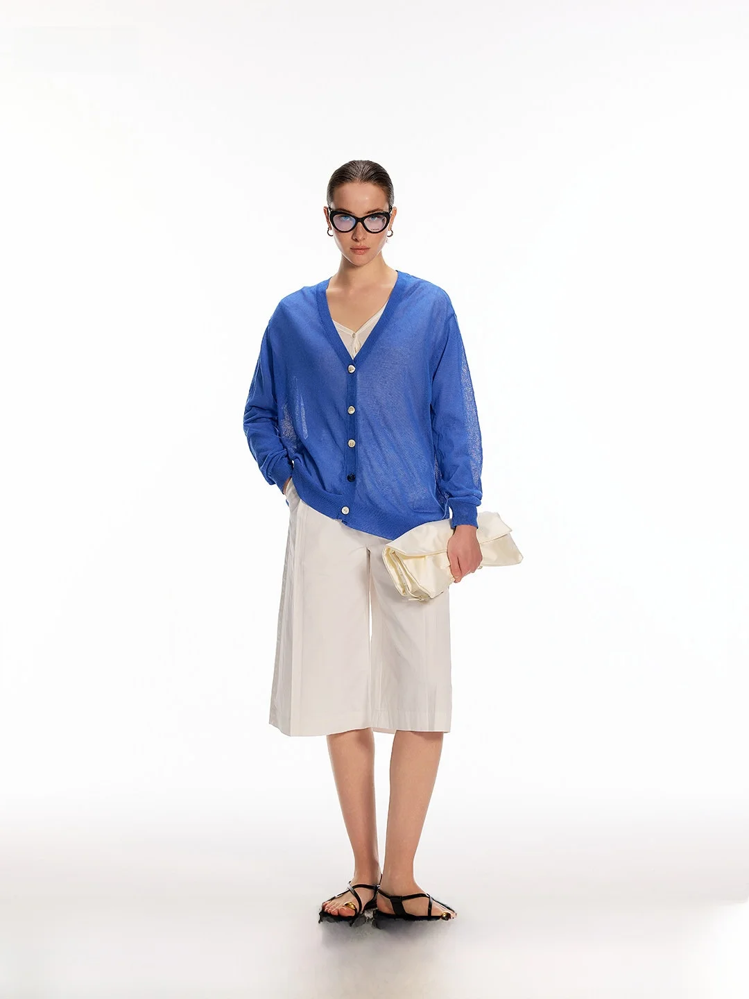 

Dpercent Linen V-Neck Color Block Button Casual Knitted Lightweight Breathable Open Cardigan Cover up Spring Fashion
