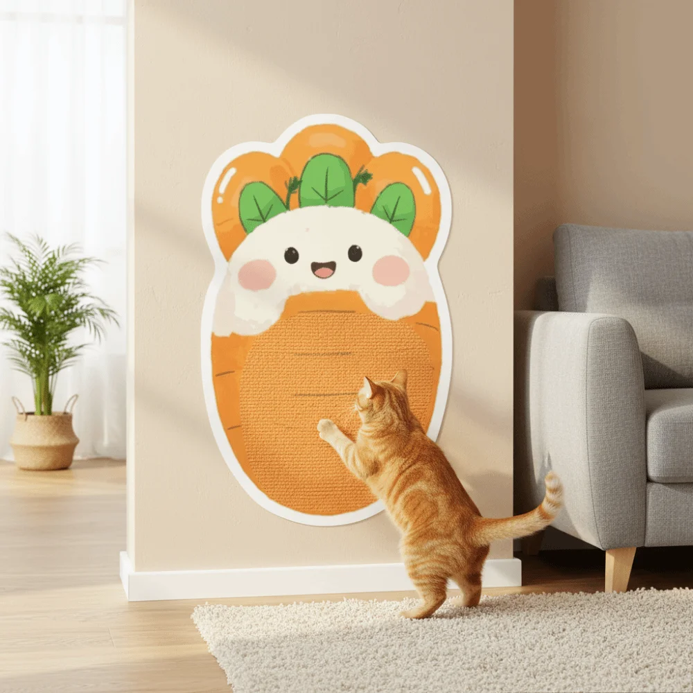 

Самоклеящийся коврик для когтеточек для кошек с мультяшным рисунком, не оставляющий ворса, в форме моркови, износостойкий