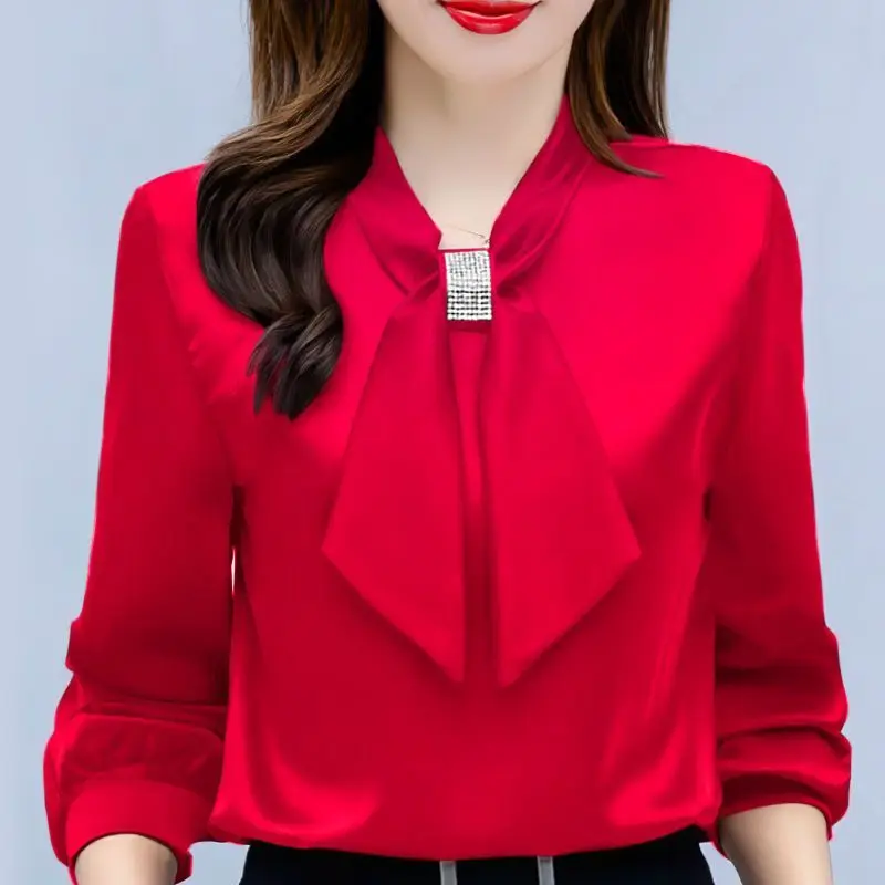 2024 New Fashion Women\'s Clothing Solid Color Ladies Casual Office Lady Pullovers Interior Lapping Long Sleeve Tops T-Shirts