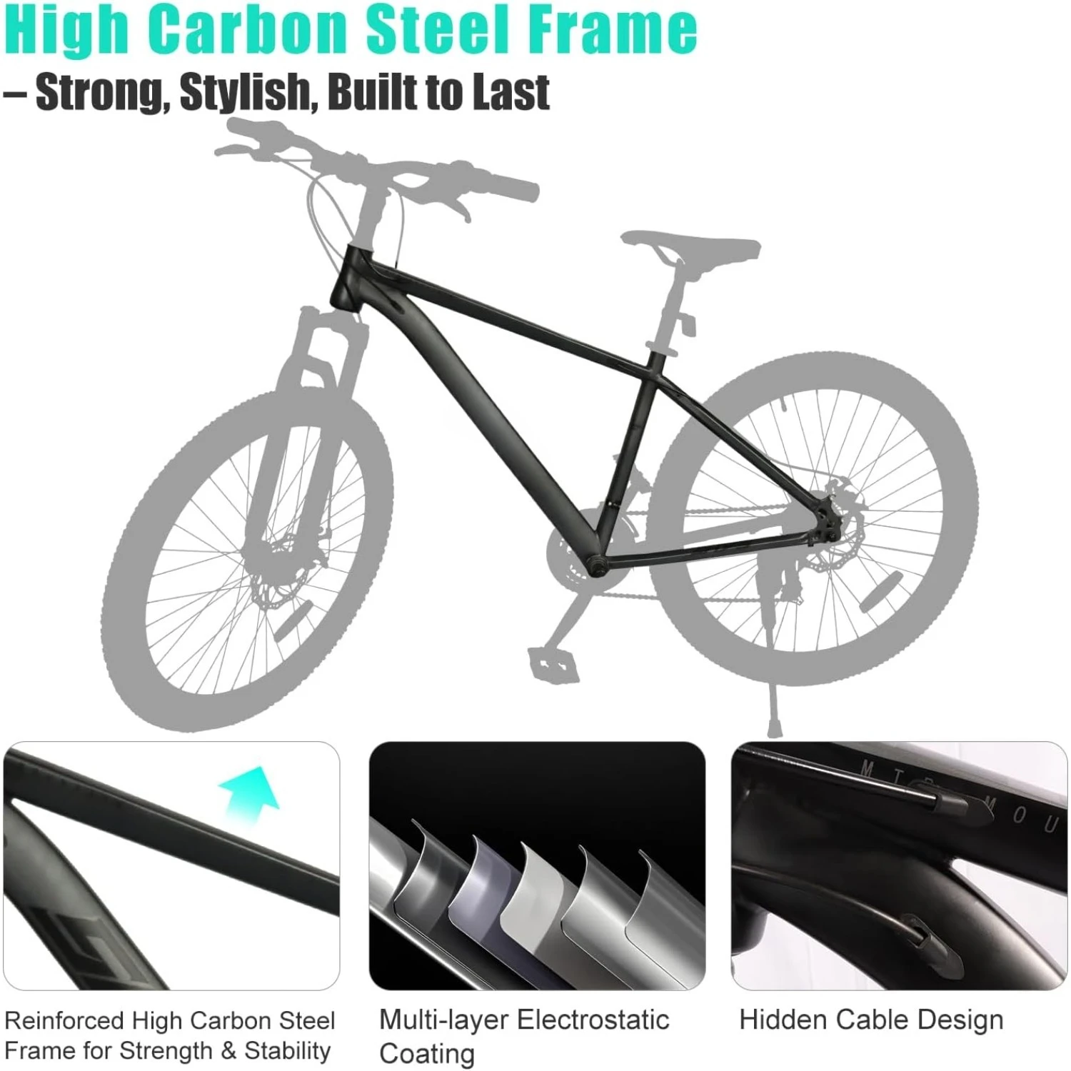 دراجة جبلية YTYIN مقاس 27.5 بوصة، تحويل 21 سرعة، فرامل قرصية، دراجة للبالغين مع شوكة تعليق، مثالية للمغامرين