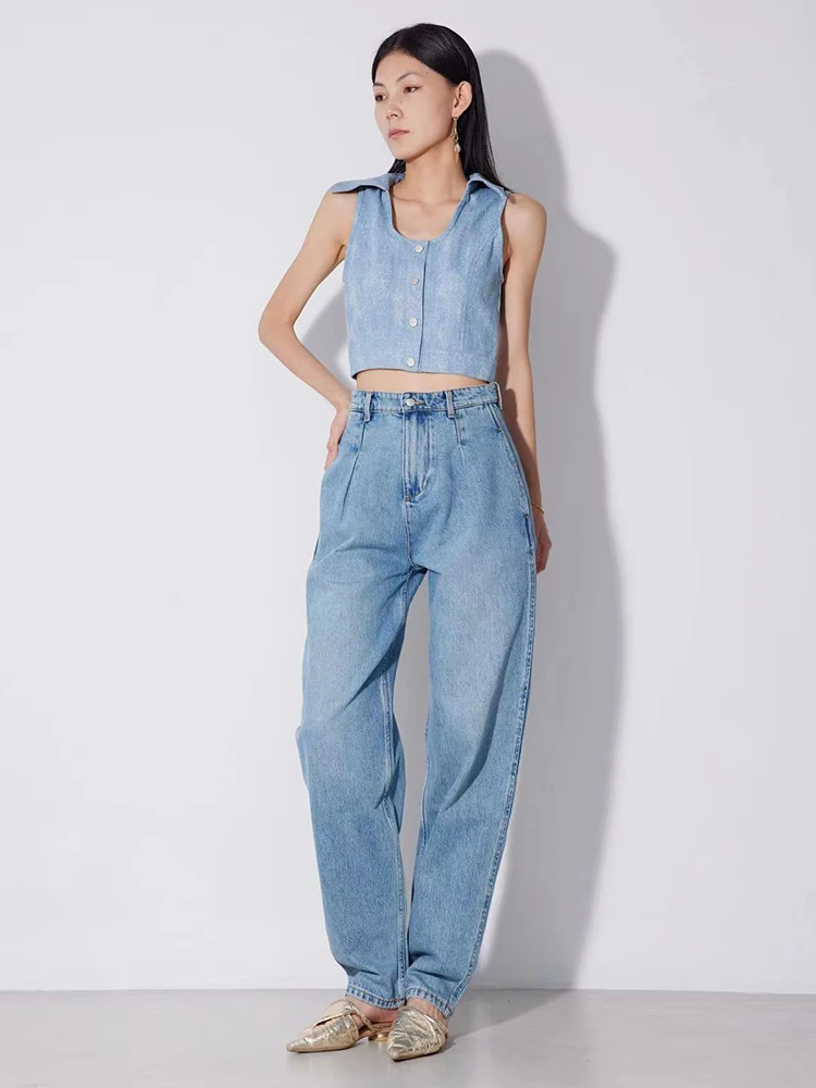 

Джинсы-шаровары RUGOSAM с высокой талией, комфортные, синие, новинка, с эффектом похудения, винтажные, из синего денима, RT0004