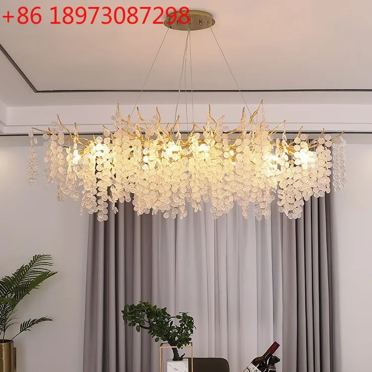 

Restaurant chandelier long light luxury crystal art branch modern French villa lamp