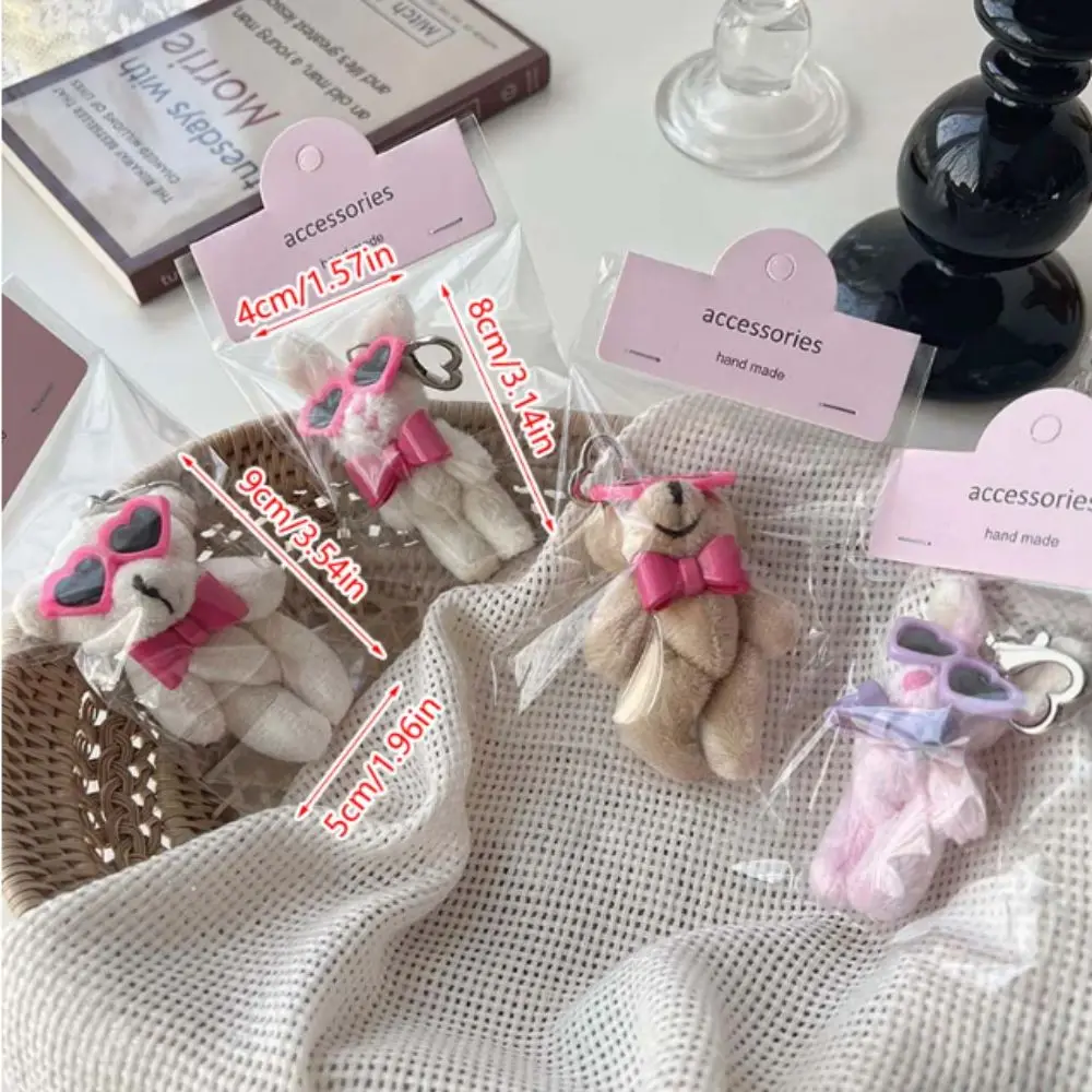 Plush Heart Bow Bear Pendant Stuffed Doll Hanging Ornament Bag Pendant Cartoon Animal Bow Rabbit Doll Keychain Bag Accessories