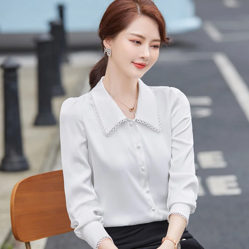

Women's Shirt Autumn Commute Design Temperament White Loose Professional Chiffon Fashion Blouses Office Bottoming Western Style