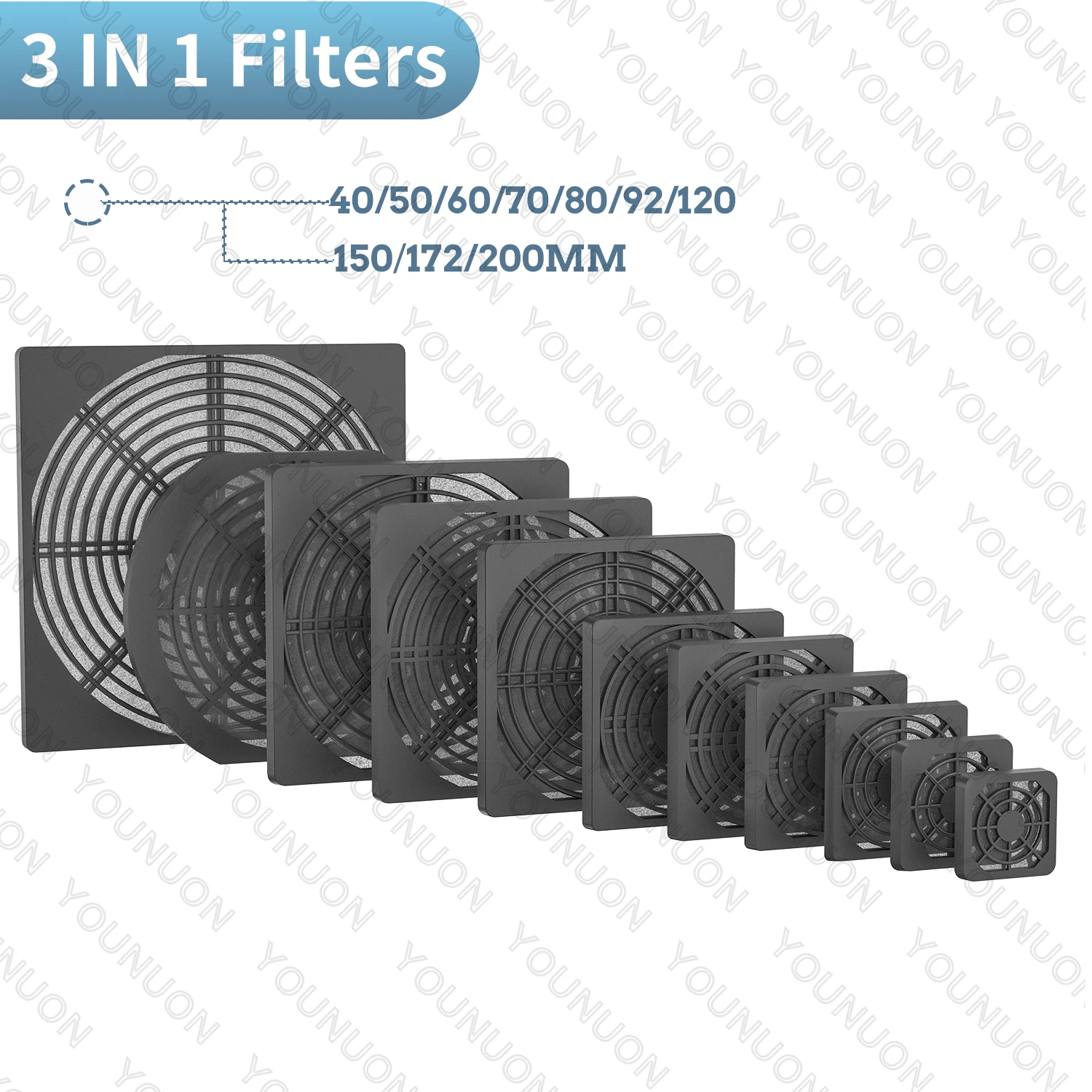 2PCS 3 IN 1 DustProof  Fan Filter 40/50/60/70/80/90/120/140/135/150/172/200MM Plastic Mesh Protective Net for Computer Case Fan