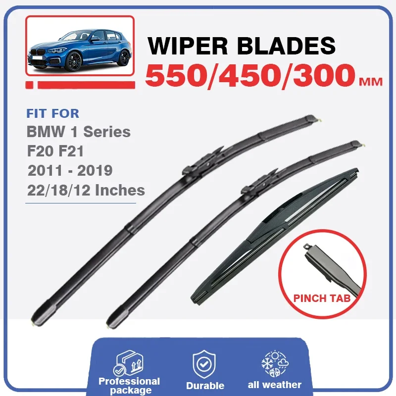 Juego de limpiaparabrisas delanteros y traseros para BMW Serie 1 F20 F21 2011-2019 114i 116i 118i 120i 125i M135i M140i 116d 118d 125d parabrisas PT