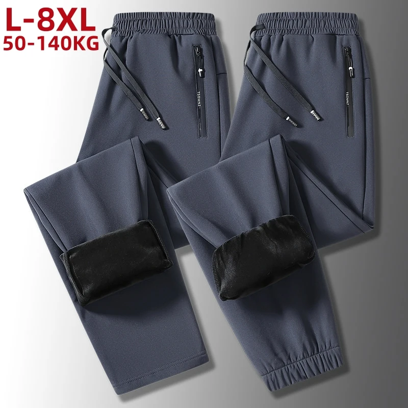 

Plus Size 8xl 7xl Thick Warm Pants Men Softshell Fleece Waterproof Casual Jogger Sweatpants Male Loose Winter Thermal Trousers