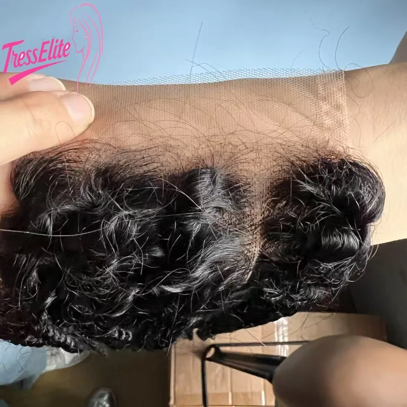 Hochwertiger 4x4 Lace Closure Afro Kinky Curly Haarblock in Naturfarbe mit transparenter Spitze, aus brasilianischem Virgin Remy Haar, handgewebt. – Detail 5