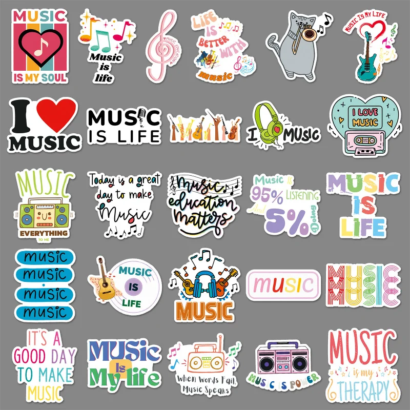 51Zhang Ai Music Graffiti Stickers Personalized Hot Selling English Short Sentences Decoration Phone Case Water Bottle Guitar St