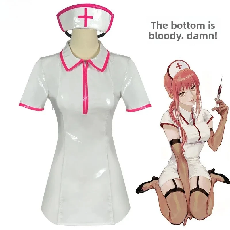 

Anime Chainsaw Man Cosplay Costume Makima Power Sexy Nurse Uniform PU Leather Dress Suit Wig Women Halloween 2026