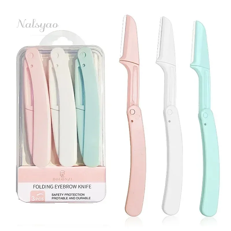 3PCS Safe Folding Ladies Face Shaver Eyebrow Trimmer Blade Anti-Scratch Razor Makeup Tools for Women
