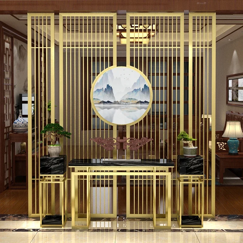 Light Luxury Chinese Style Stainless Steel Folding Screen Partition Hotel Entrance Office Living Room Entrance Entrance Modern