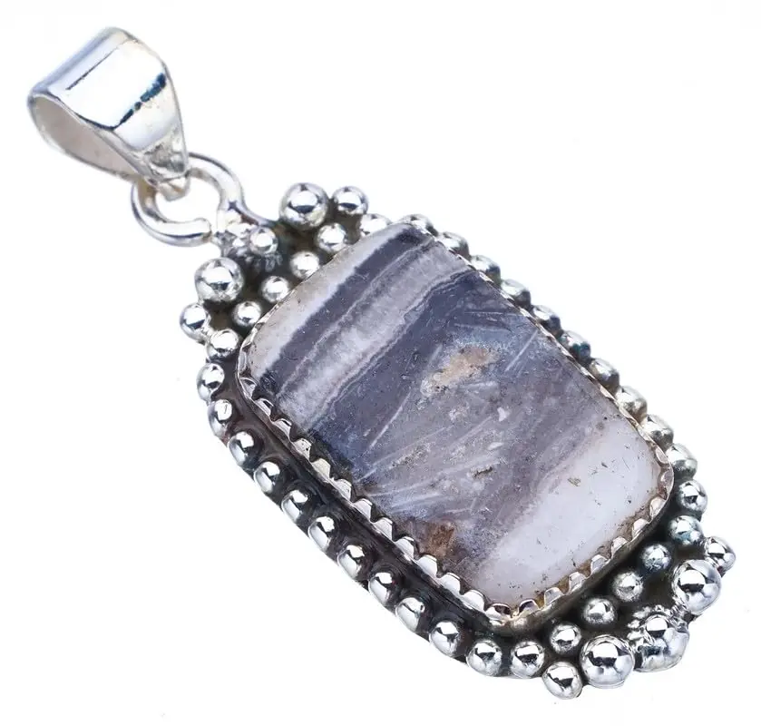 

StarGems® Natural Zebra Calcite Handmade 925 Sterling Silver Pendant 1.75" F4579