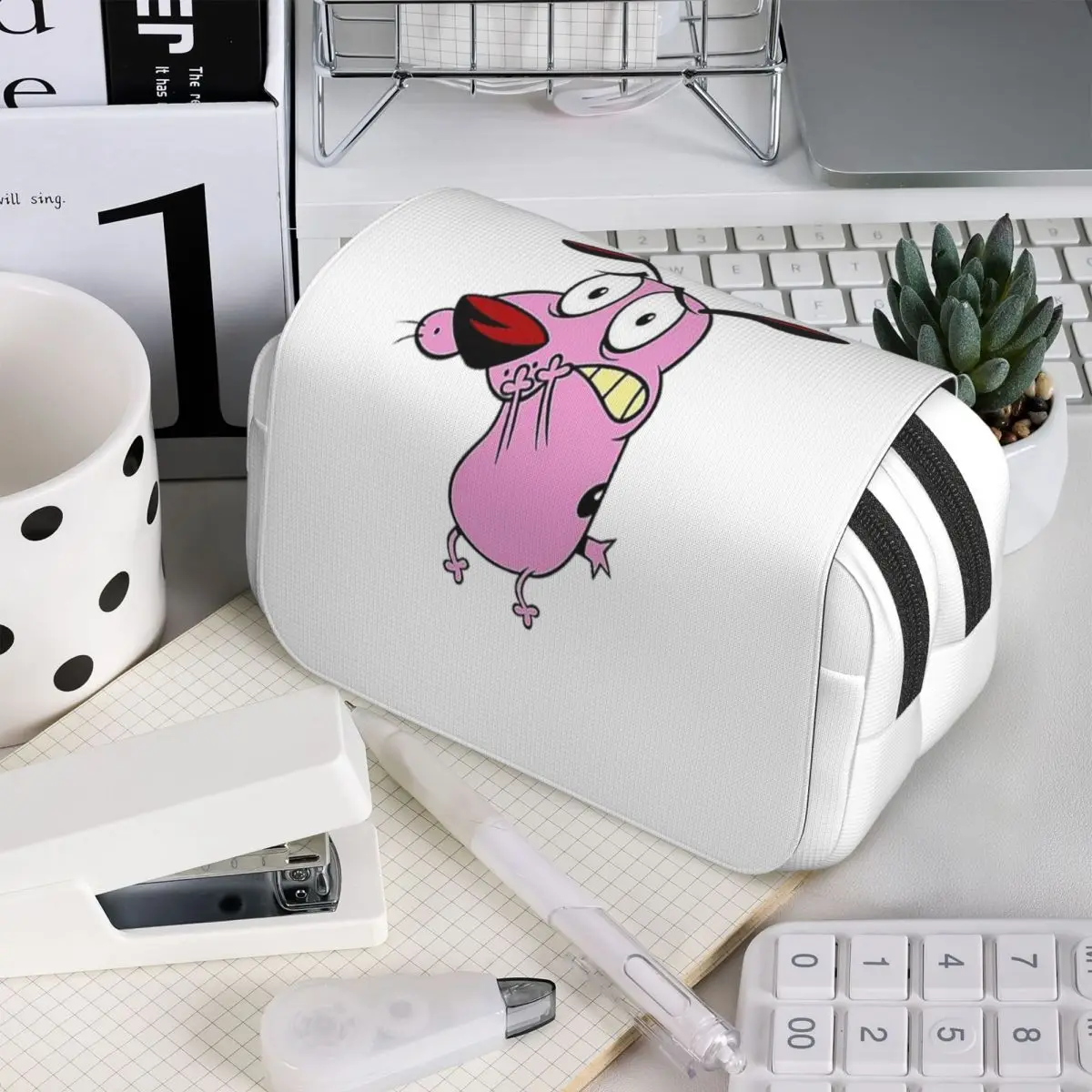 

Cute Courageous Cowardlys Dog Pencil Case for Studen School Pen Box Pencil Bag Stationery Supplies Pen Holder Bag