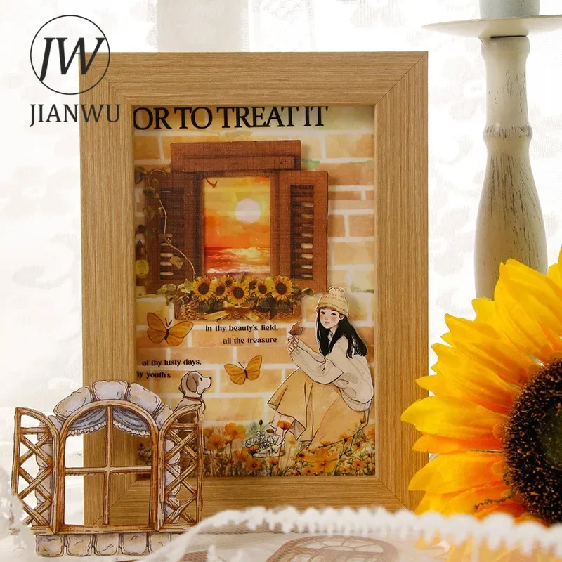 JIANWU 黄金時代の窓シリーズヴィンテージ中空風景コラージュ装飾素材紙クリエイティブジャンクジャーナル文具