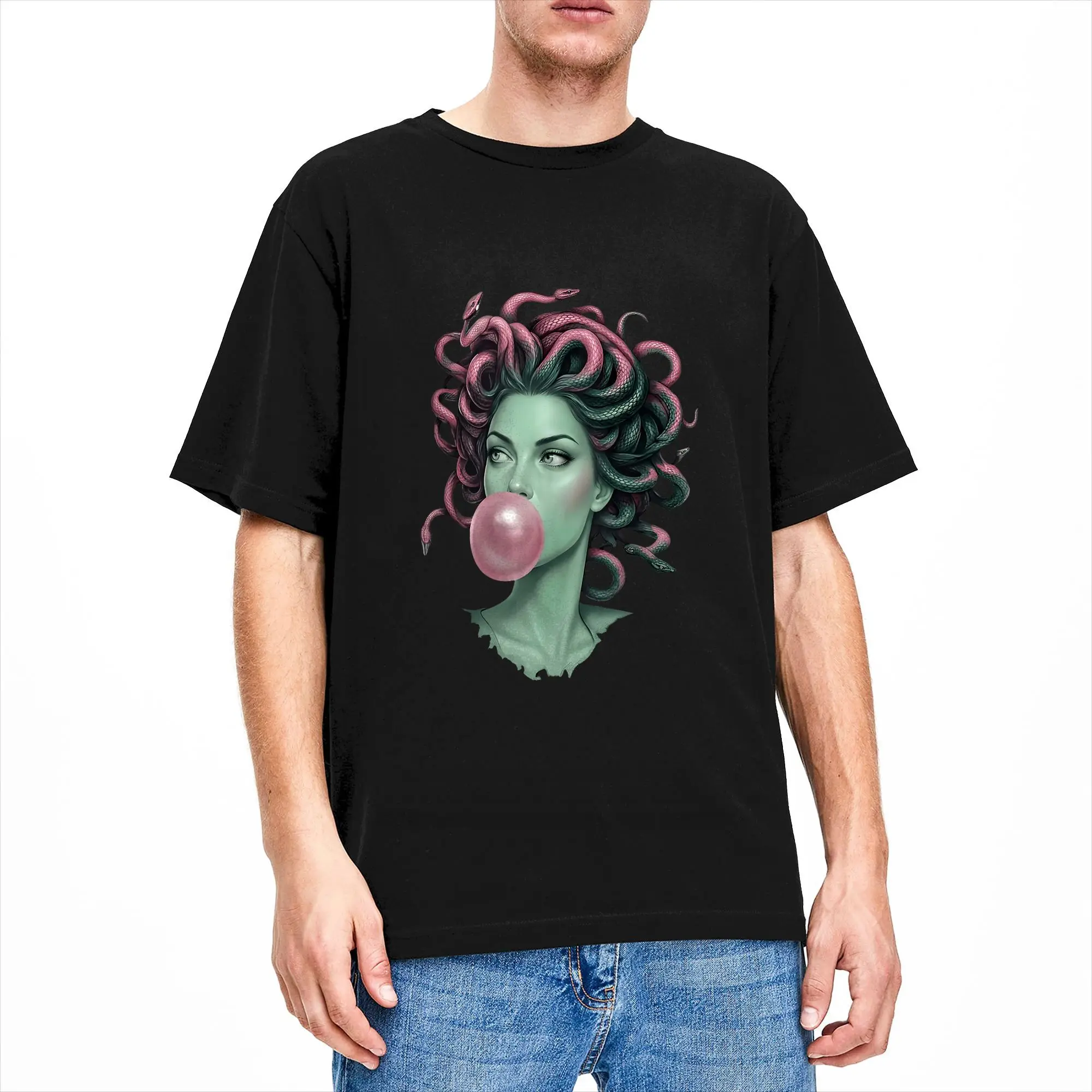 Medusa Bubblegum Mythological Snake Hair Goddess Feminist T-Shirt Summer Leisure T-Shirts Men 100% Cotton O-Neck Oversize Tees