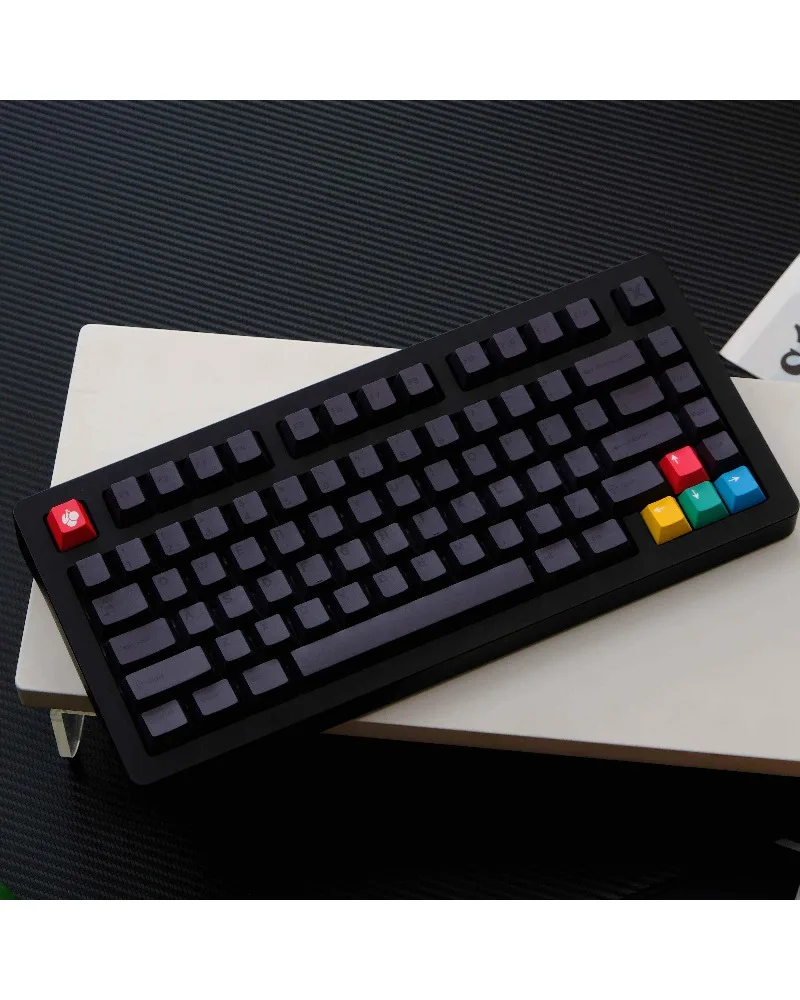 Black keycaps, 129-key PBT material, original height, five-sided sublimation process, suitable for a variety of mechanical