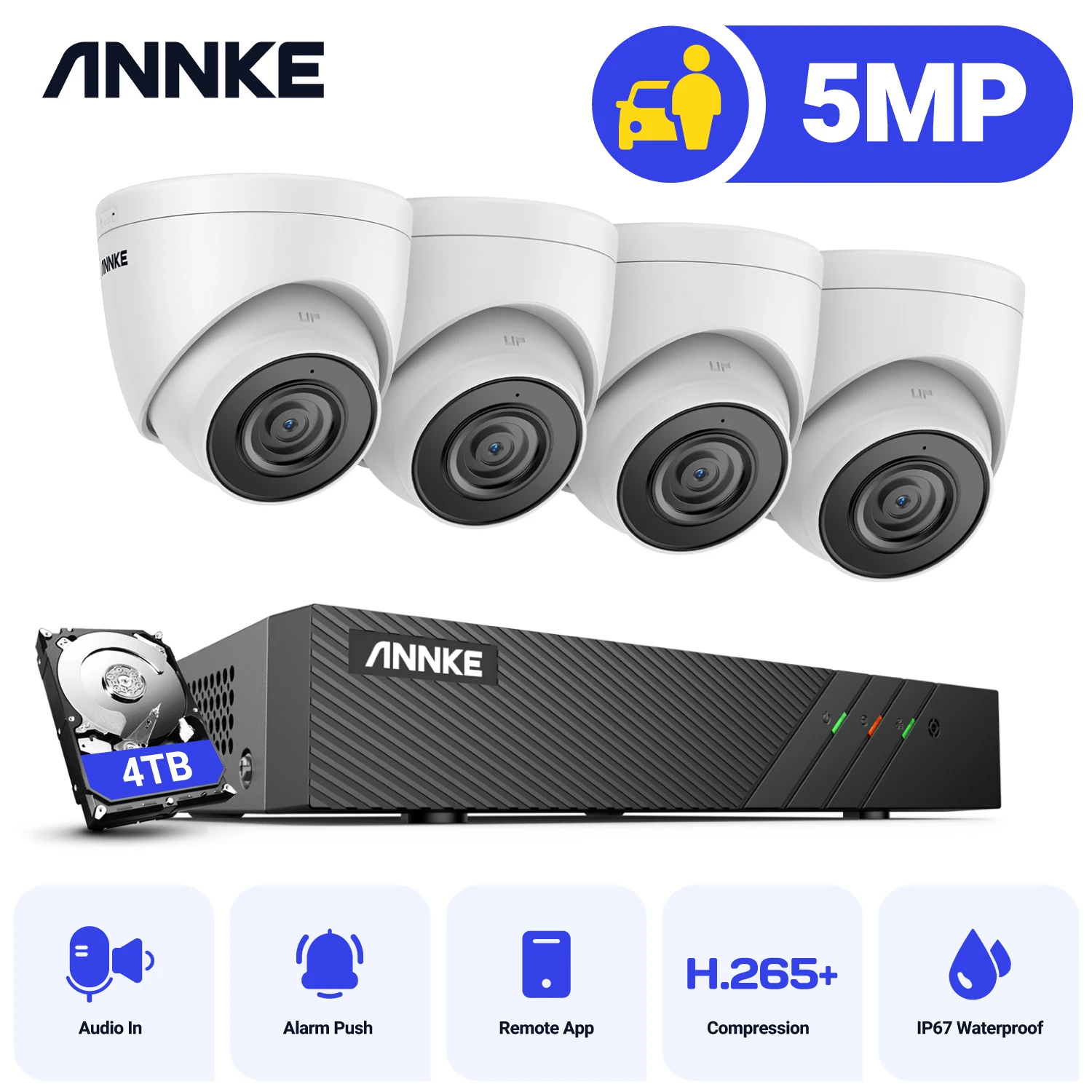 ANNKE 5MP POE Video Surveillance Kit 8CH 6MP NVR Security Camera Night Vision Motion Detection IP67 Waterproof Protection Camera