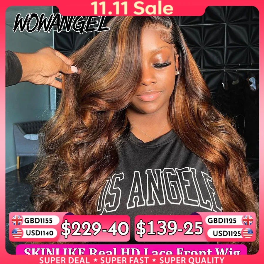 Wow Angel 250% Ombre Highlight Wig 13x6 HD Lace Front Wig Deep Part Body Wave Human Hair Wig Melt Skins Natural Scalp For Woman