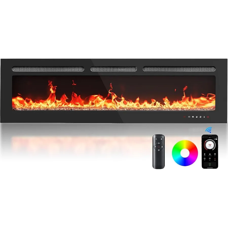 

60-дюймовый умный электрический каминный обогреватель с приложением и дистанционным управлением для современных гостиных, выход нагрева 5300 БТЕ UltraSlim WallM