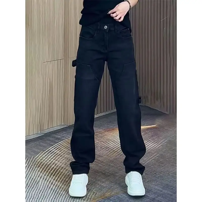 

Workwear Style Straight Leg Jeans Men's Summer Light Luxury Multi Pocket Casual Pants Versatile Elastic Wide Leg Pants