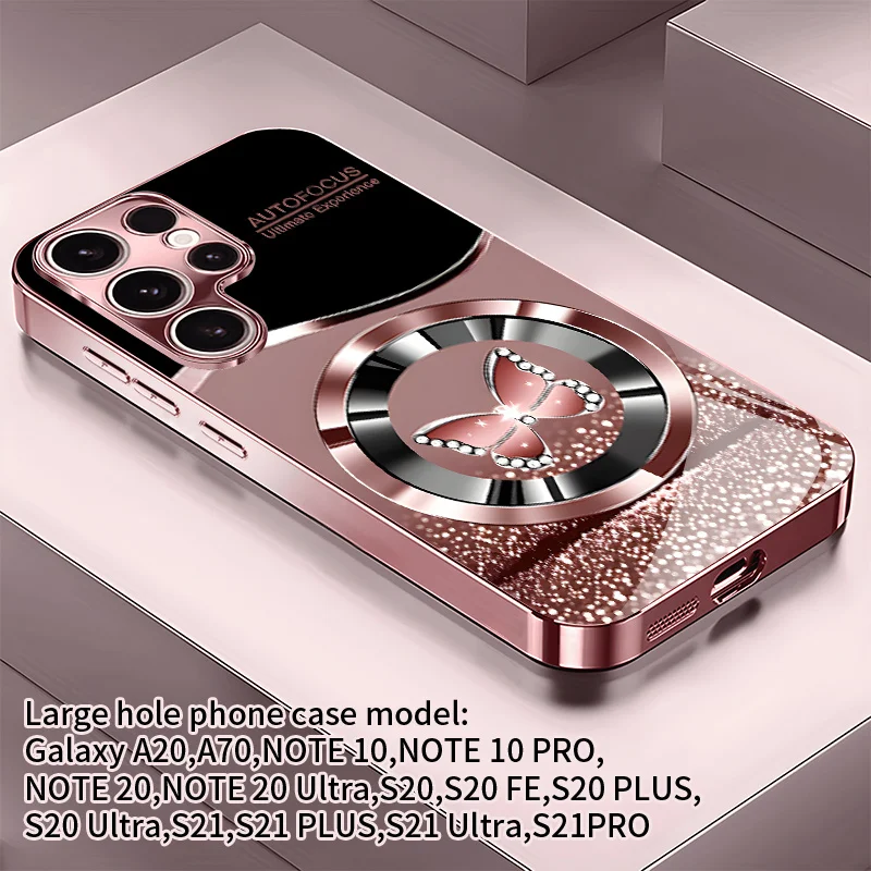 Golden butterfly patterned glass phone case suitable for Samsung GalaxyS26 S25 S24 S23 S22 S20FE/Ultra/Plus anti drop back cover