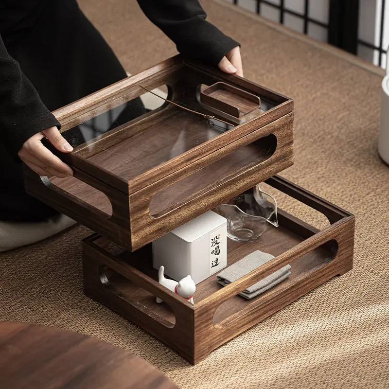 Walnut solid wood teacup set,desktop display,dust-proof storage box cabinet, multi-functional  tea set accessories storage